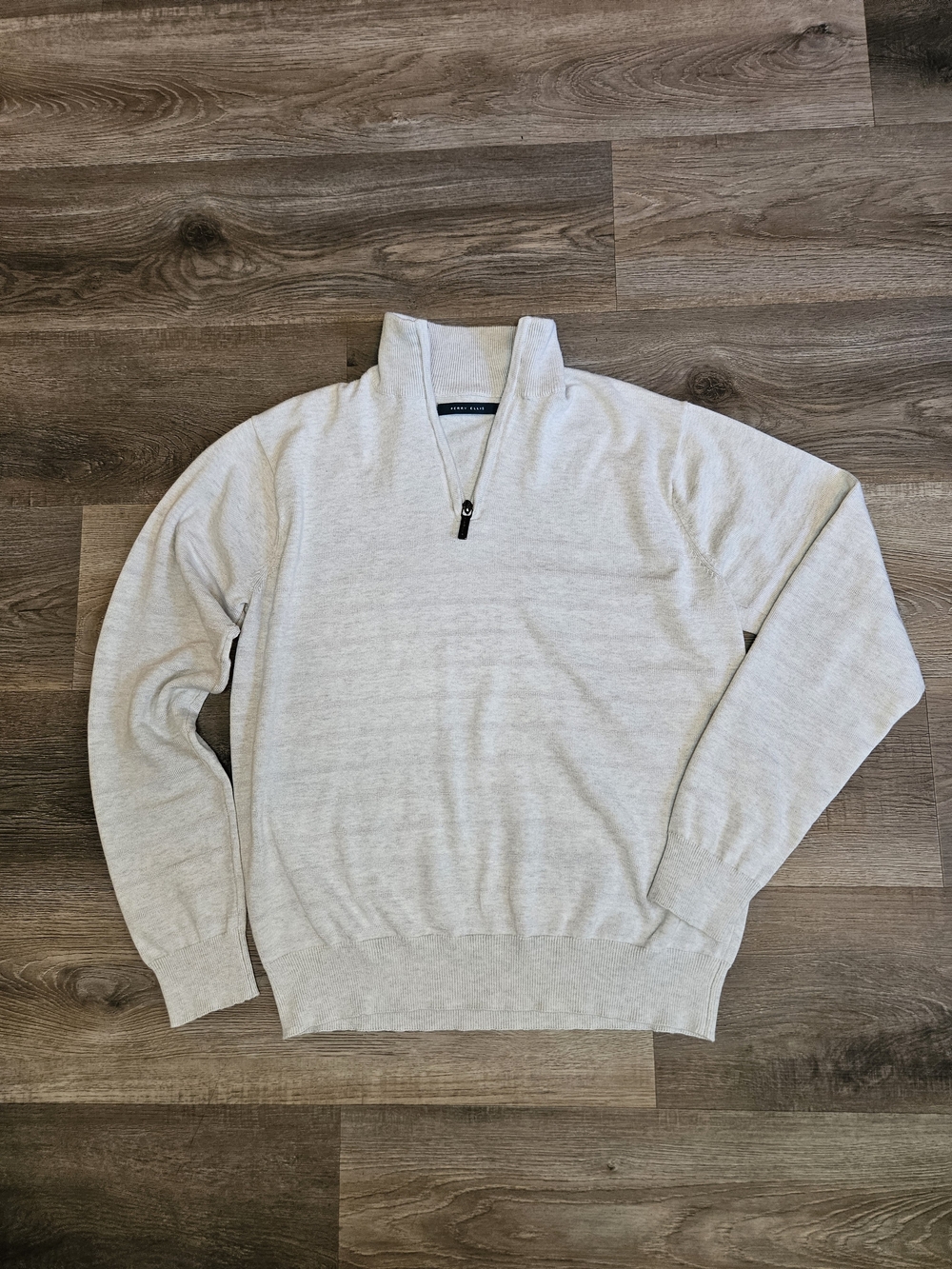 Quarter-Zip Men's Perry Ellis Soft Sweater in Light Heather Gray MED